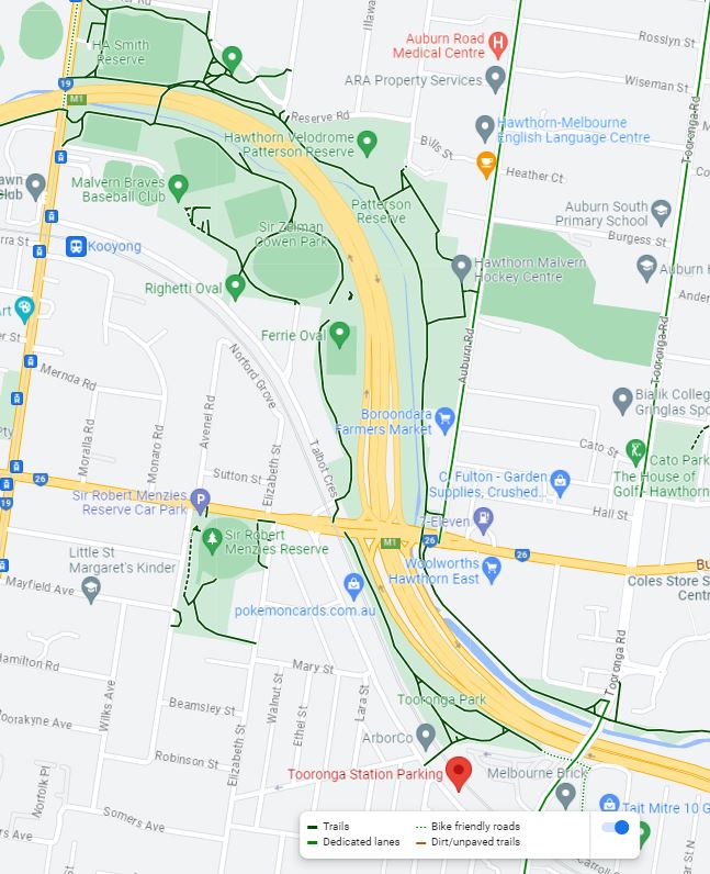 Tooronga and Kooyong shared paths map