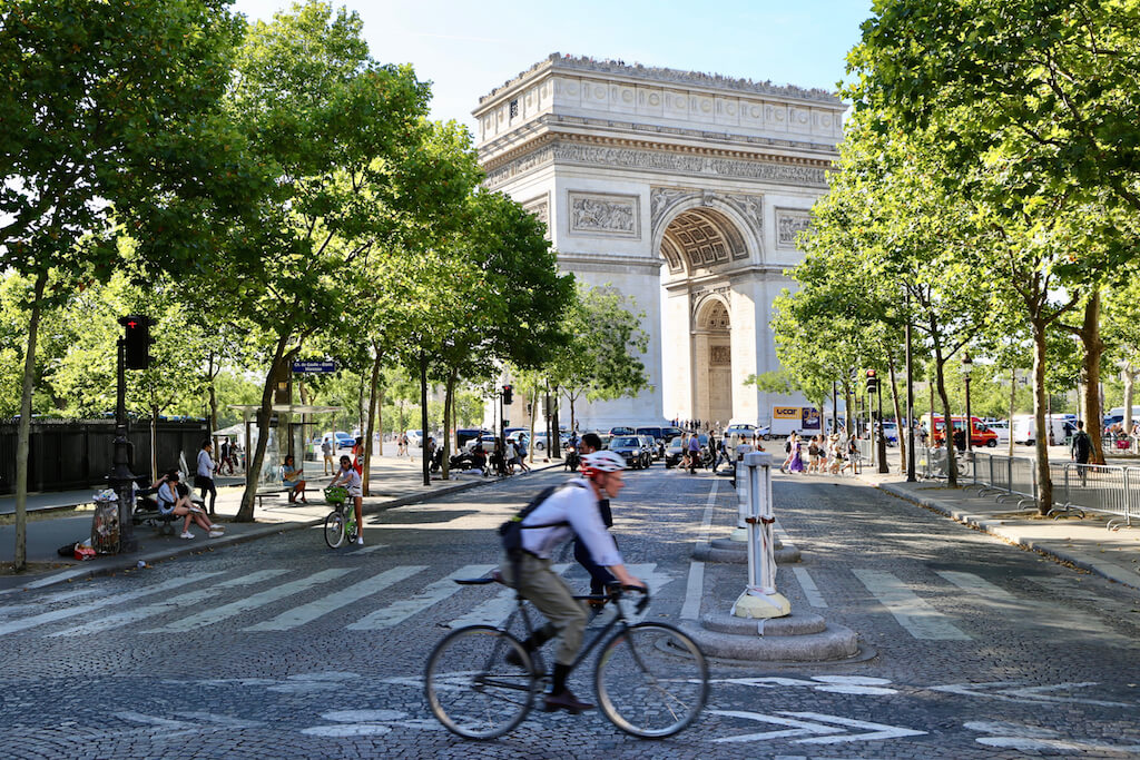 Cycling in Paris near Arc de Triomphe