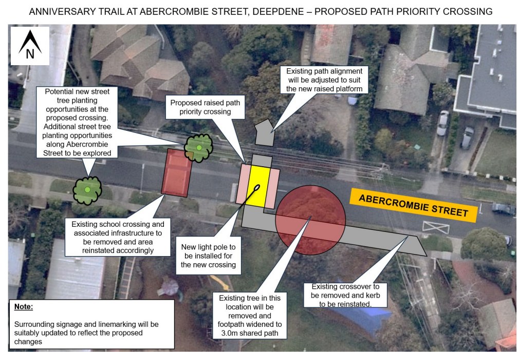 Abercrombie St Crossing on Anniversary Trail diagram