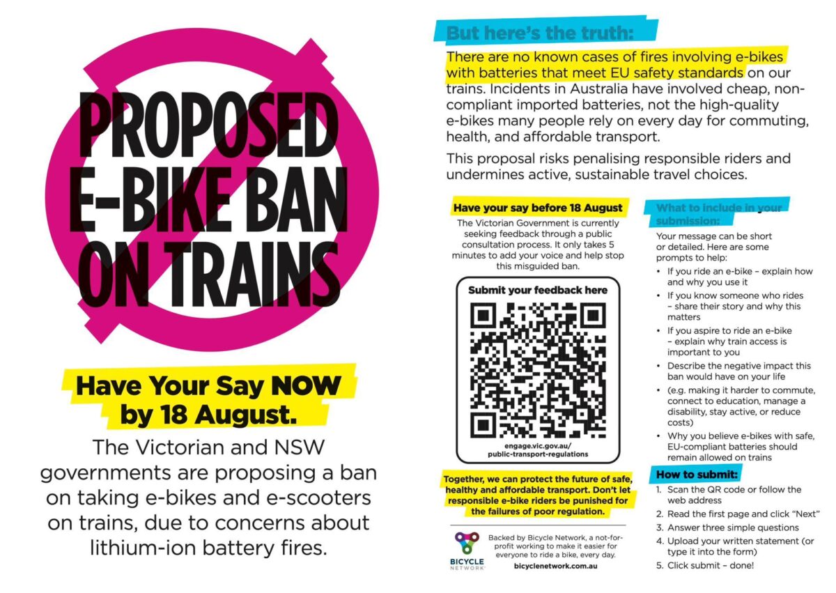 Stop proposed e-bike ban on trains